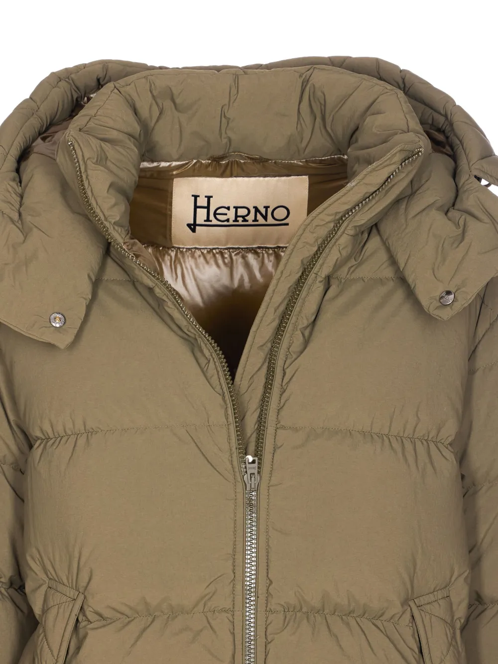 Herno Long Padded Down Jacket With Removable Hood In Neutral