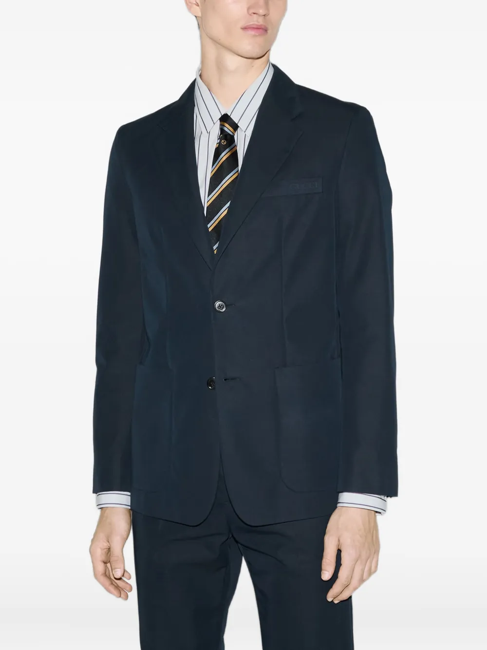 Gucci Embossed-logo Single-breasted Blazer In Blue