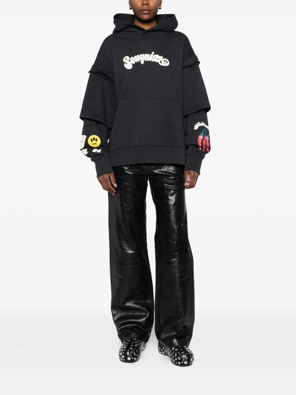 Barrow Layered Graphic-print Hoodie In Black