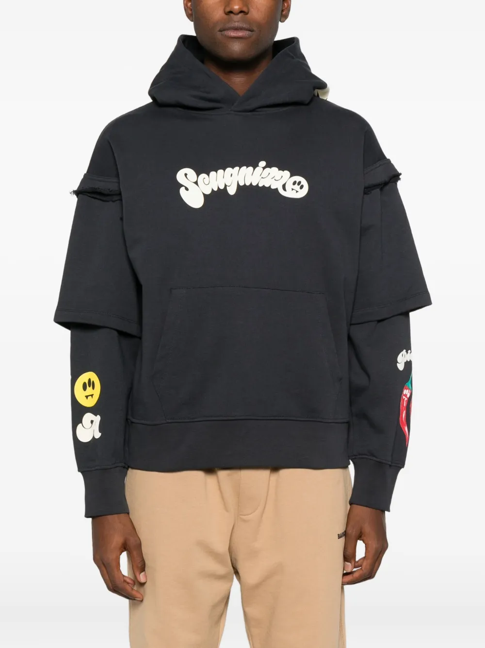 Barrow Layered Graphic-print Hoodie In Black