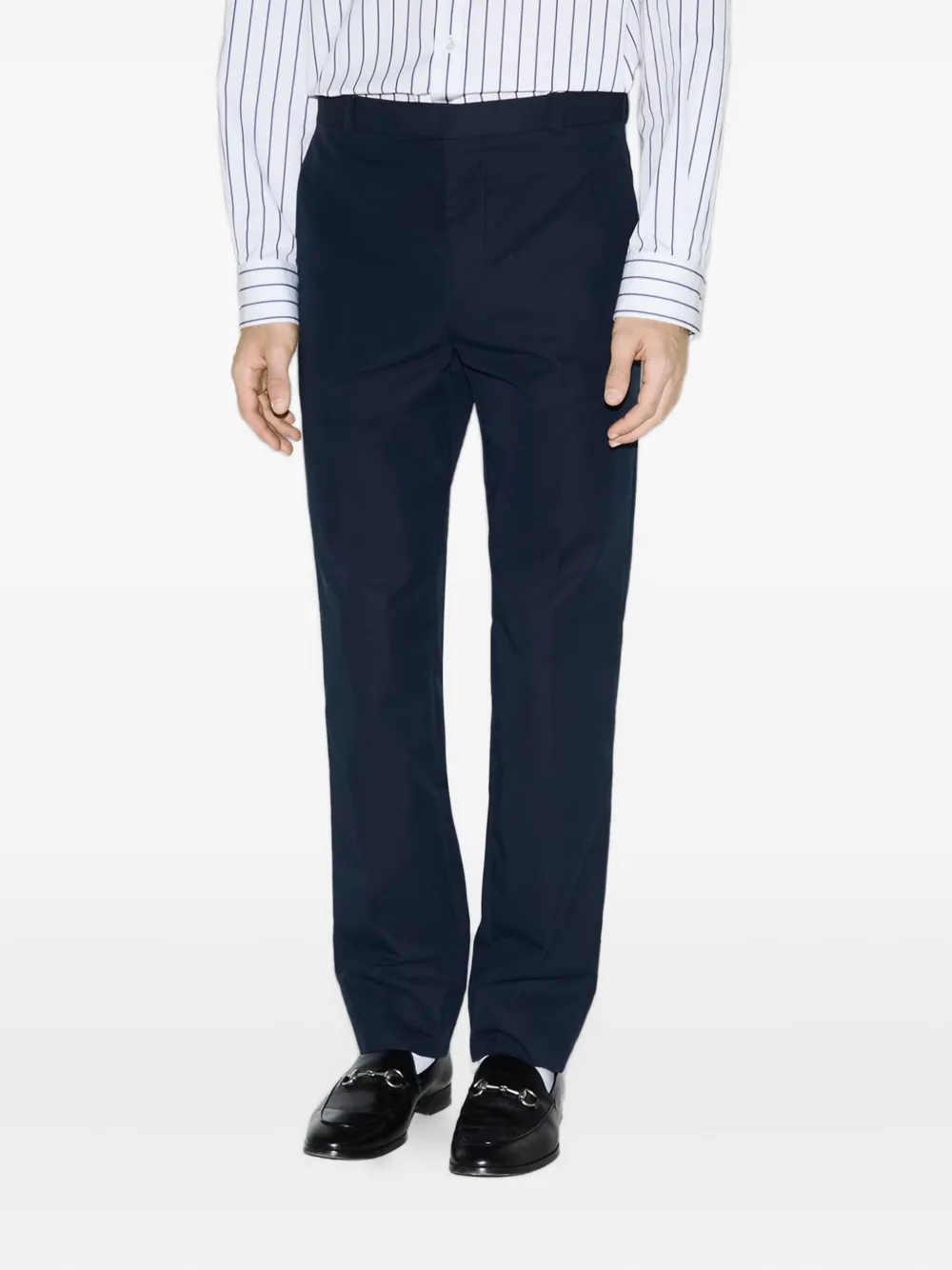 Gucci Embossed-logo Twill Trousers In Blue