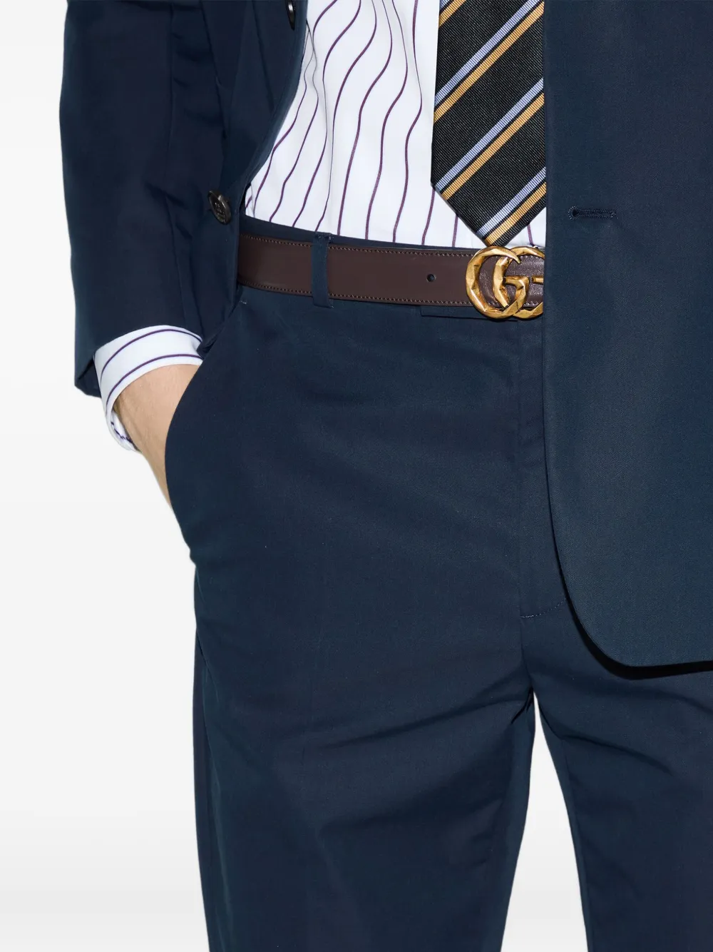 Gucci Embossed-logo Twill Trousers In Blue