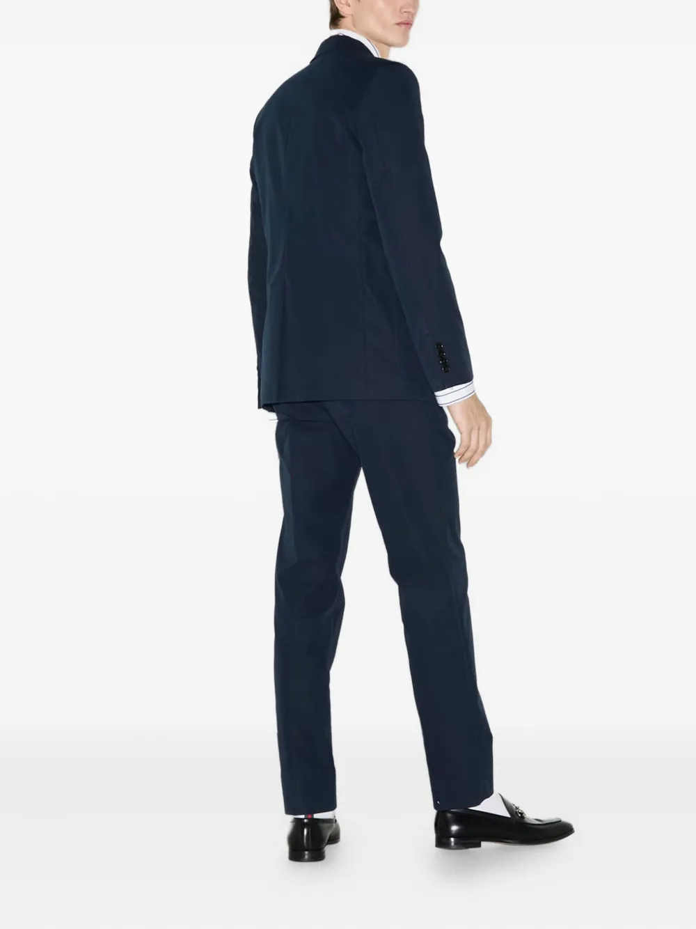 Gucci Embossed-logo Twill Trousers In Blue