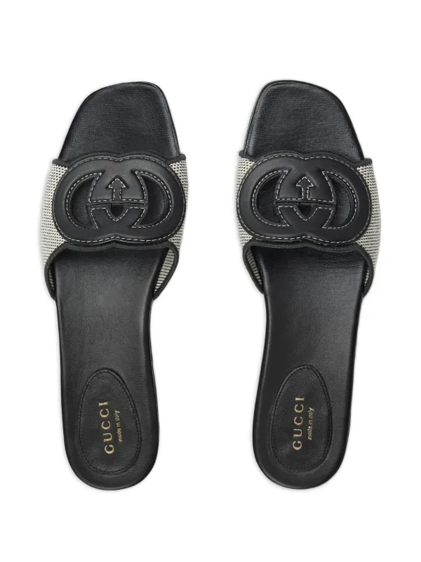 Gucci logo-plaque Flat Sandals Black FARFETCH IL