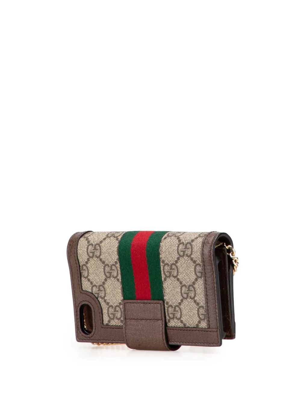 Pre-owned Gucci 2016-2025 Gg Supreme Ophidia Iphone Case Wallet On Chain Crossbody Bag In Brown
