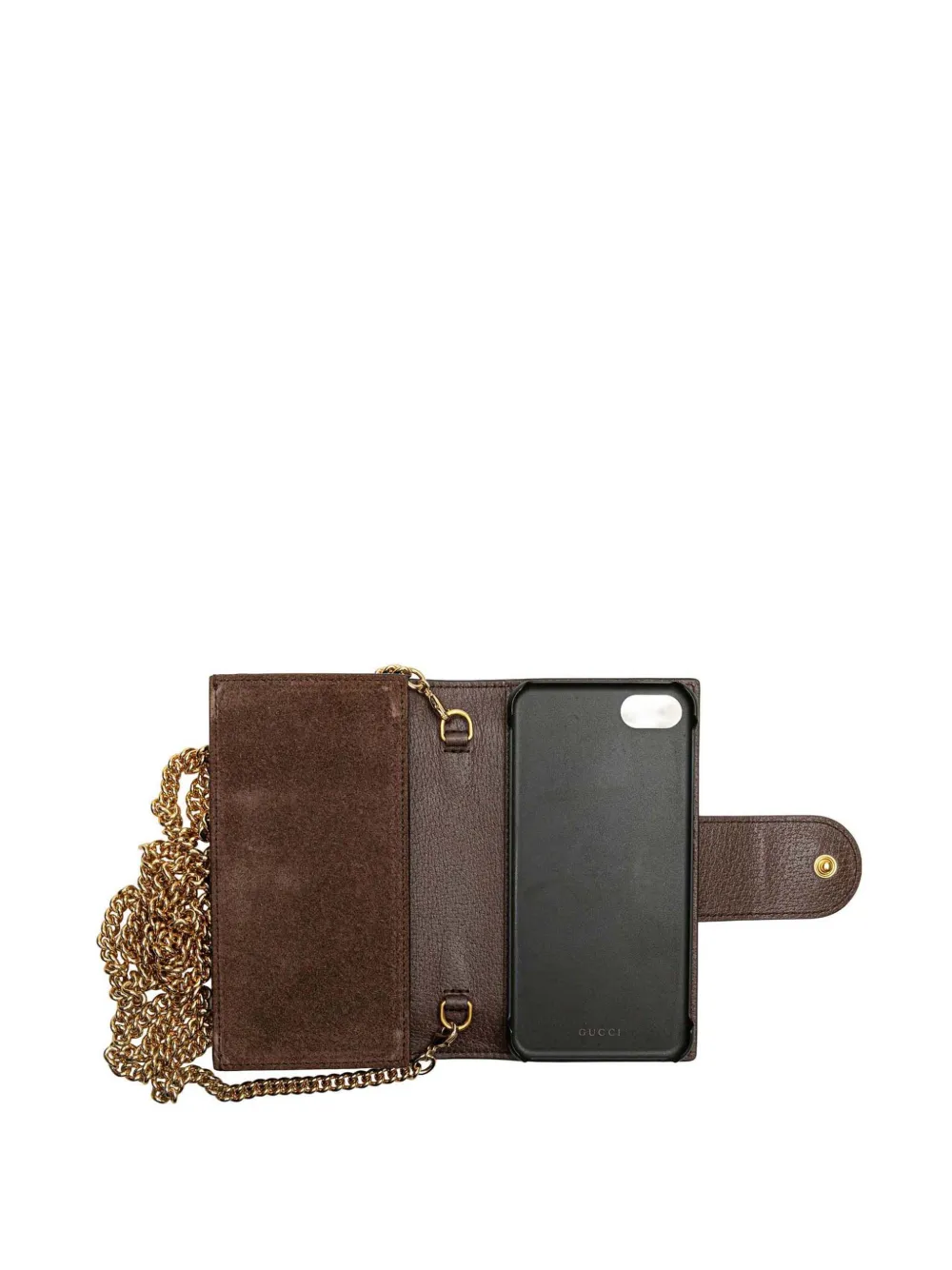 Pre-owned Gucci 2016-2025 Gg Supreme Ophidia Iphone Case Wallet On Chain Crossbody Bag In Brown