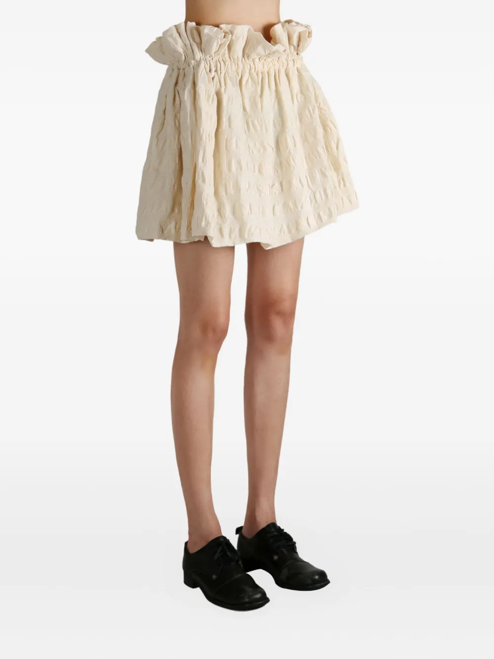 Elise Puff Paperbag-waist Miniskirt In Neutral