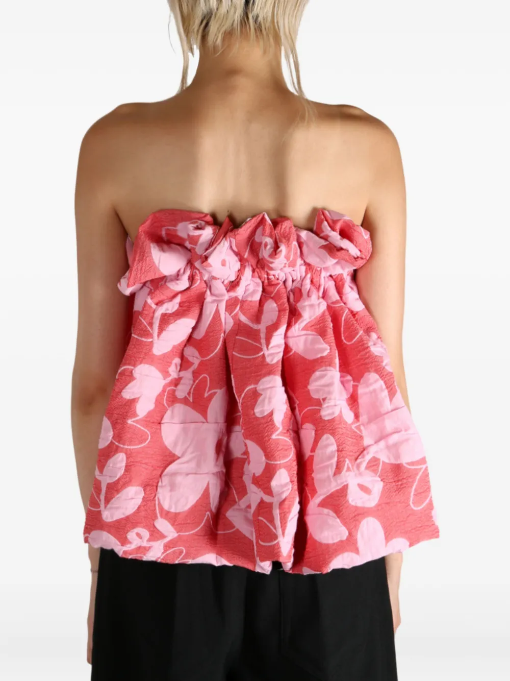 Elise Puff Brocade Floral Top In Multi