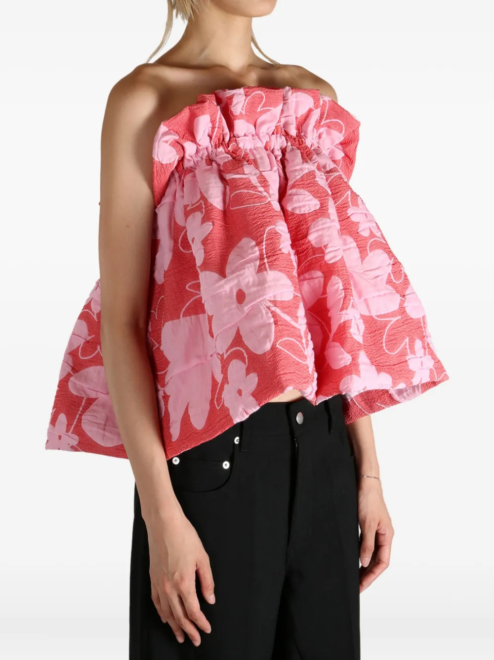 Elise Puff Brocade Floral Top In Multi