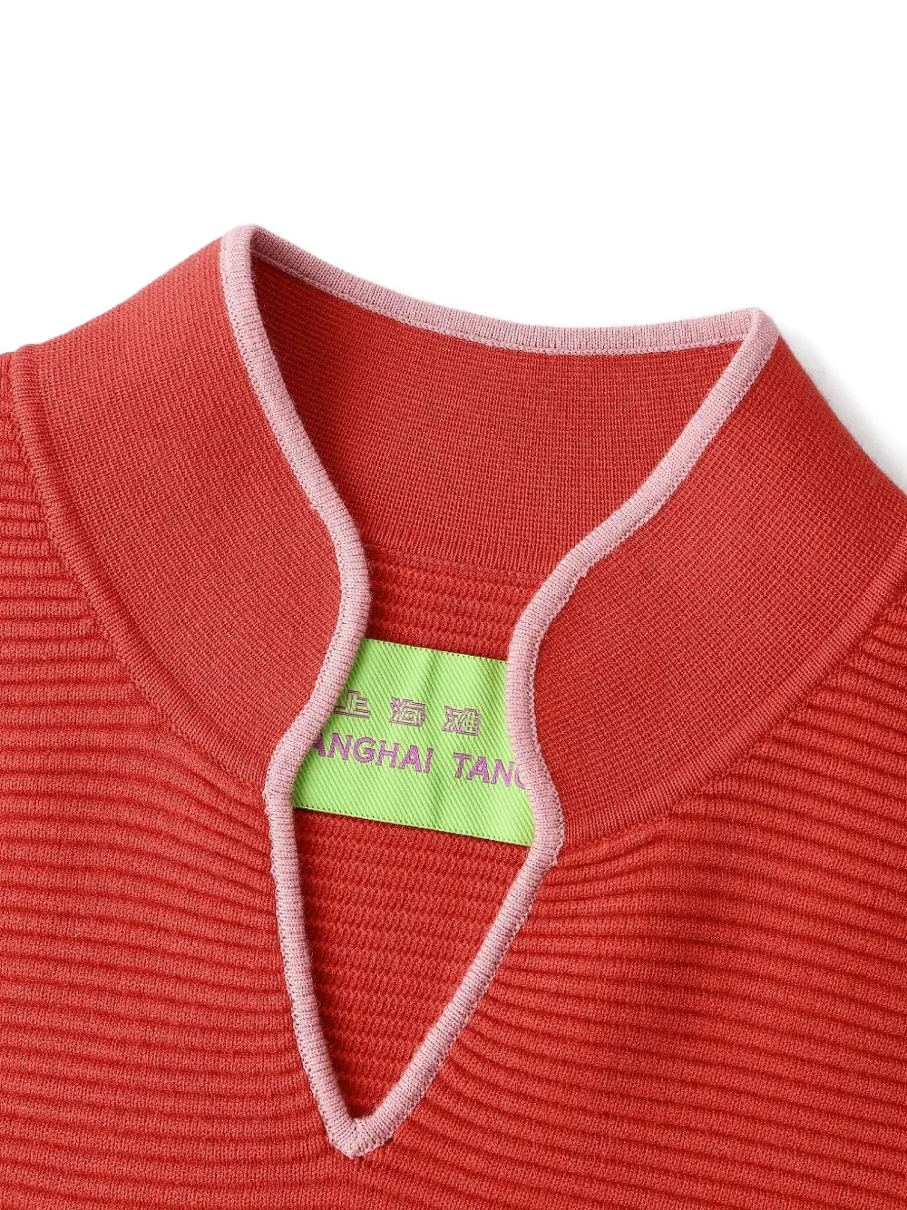 Shanghai Tang Ribbed Mandarin-collar Midi Dress In Red