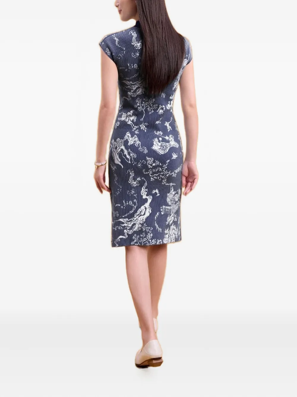 Shanghai Tang Jacquard-print Qipao Dress In Blue