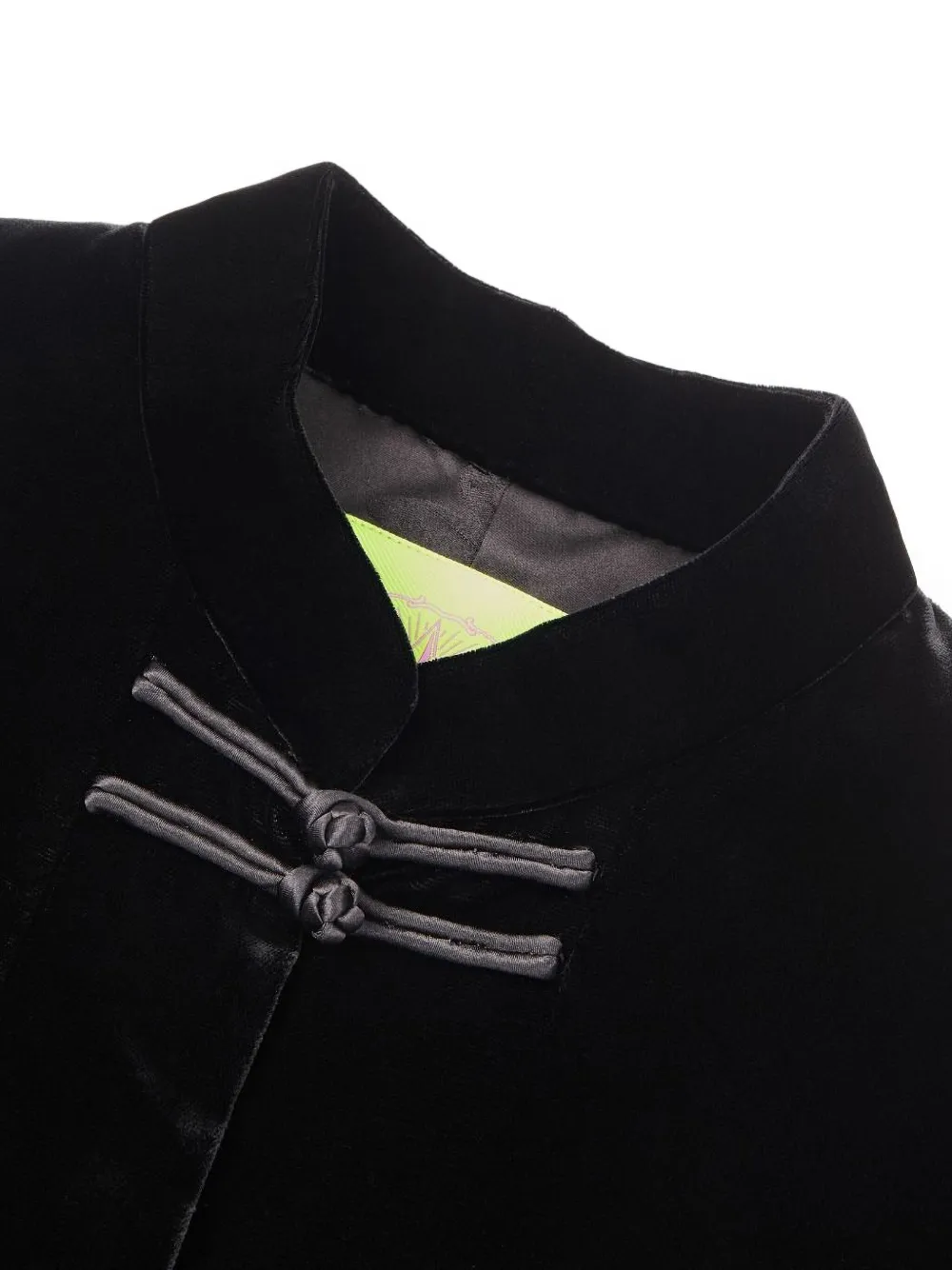 Shanghai Tang Velvet-effect Frog-fastening Coat In Black