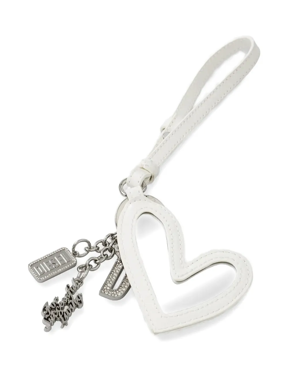 Diesel Heart-charm Keyring In Brown