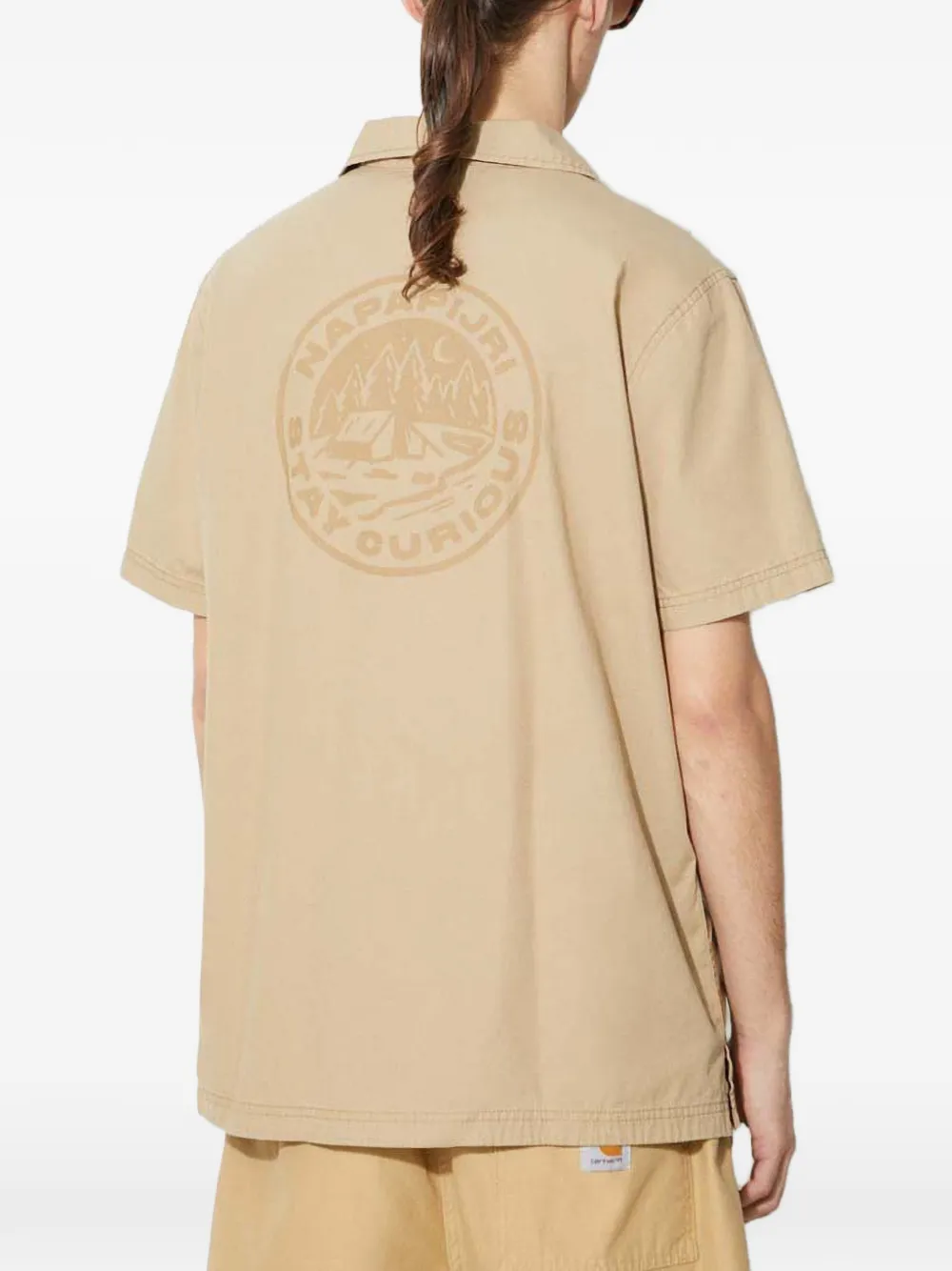 Napapijri Overhemd met korte mouwen en print op de rug Beige