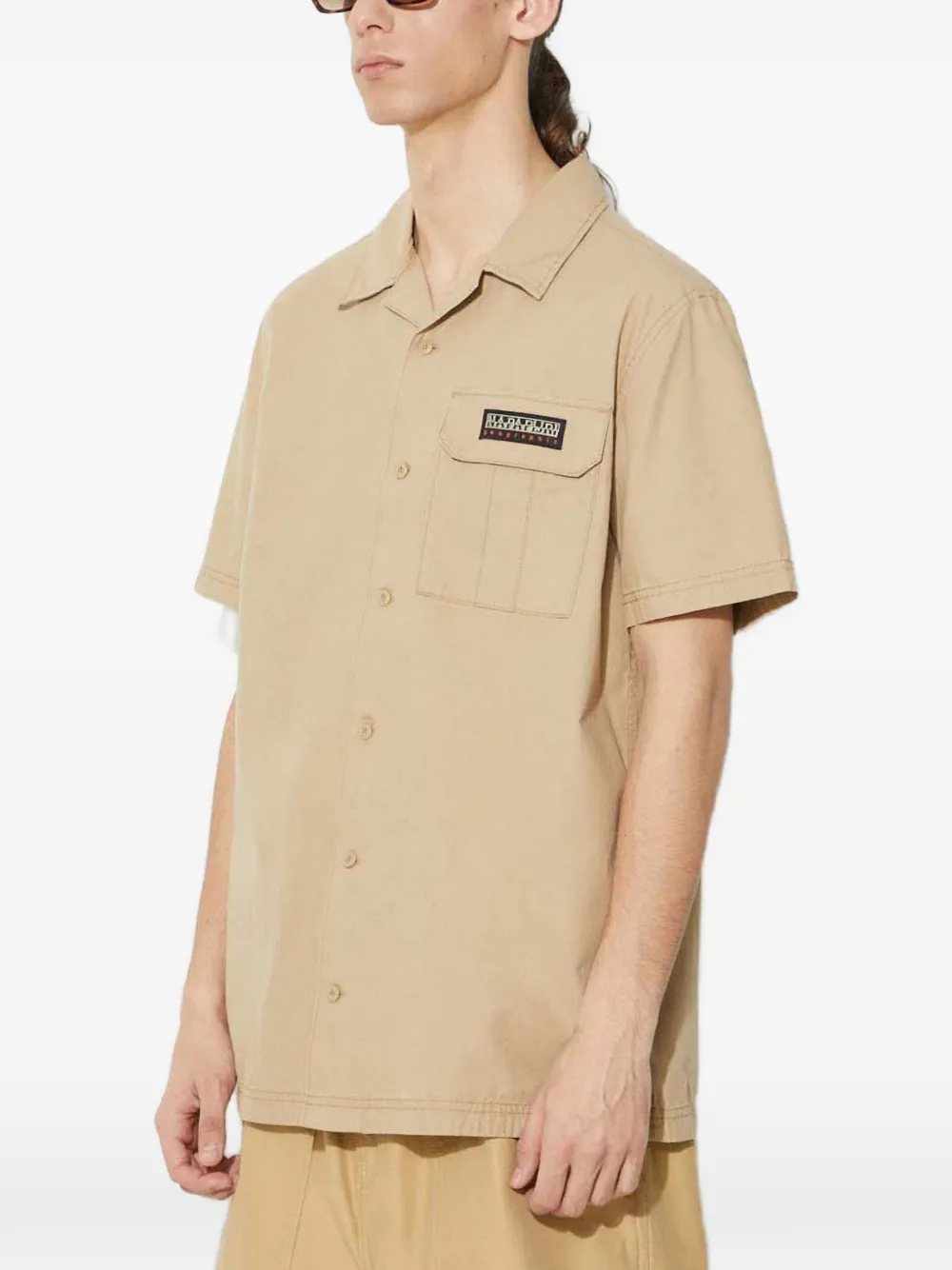 Napapijri Overhemd met korte mouwen en print op de rug Beige