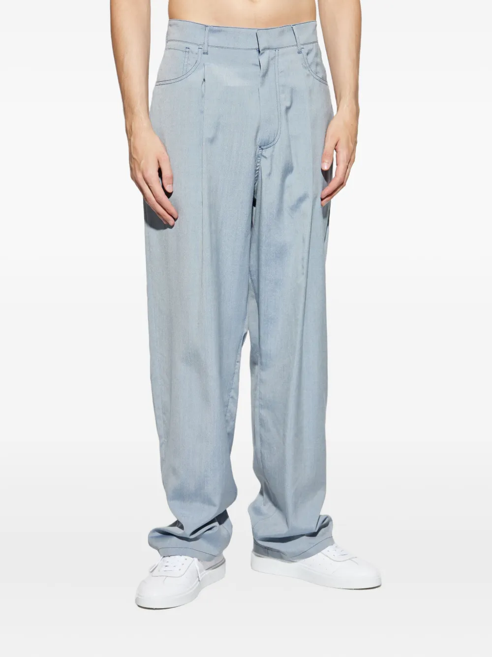 Giorgio Armani Zijden plooibroek met denim-effect Blauw