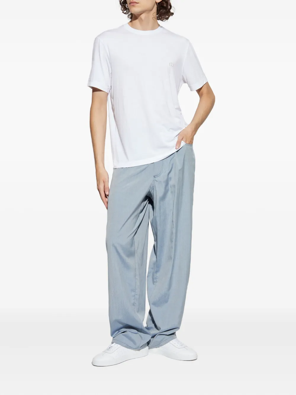 Giorgio Armani Zijden plooibroek met denim-effect - Blauw