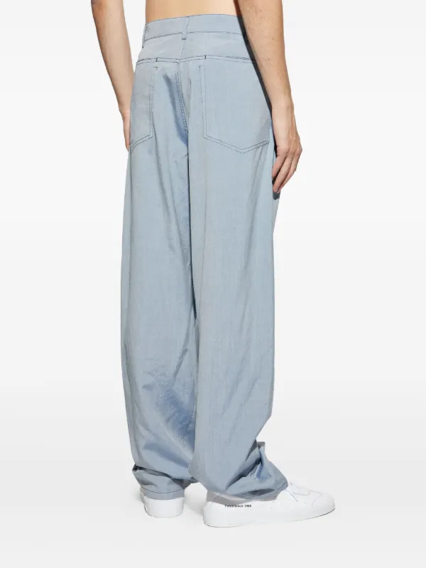 Giorgio Armani Pleated denim-effect Silk Trousers | Blue | FARFETCH
