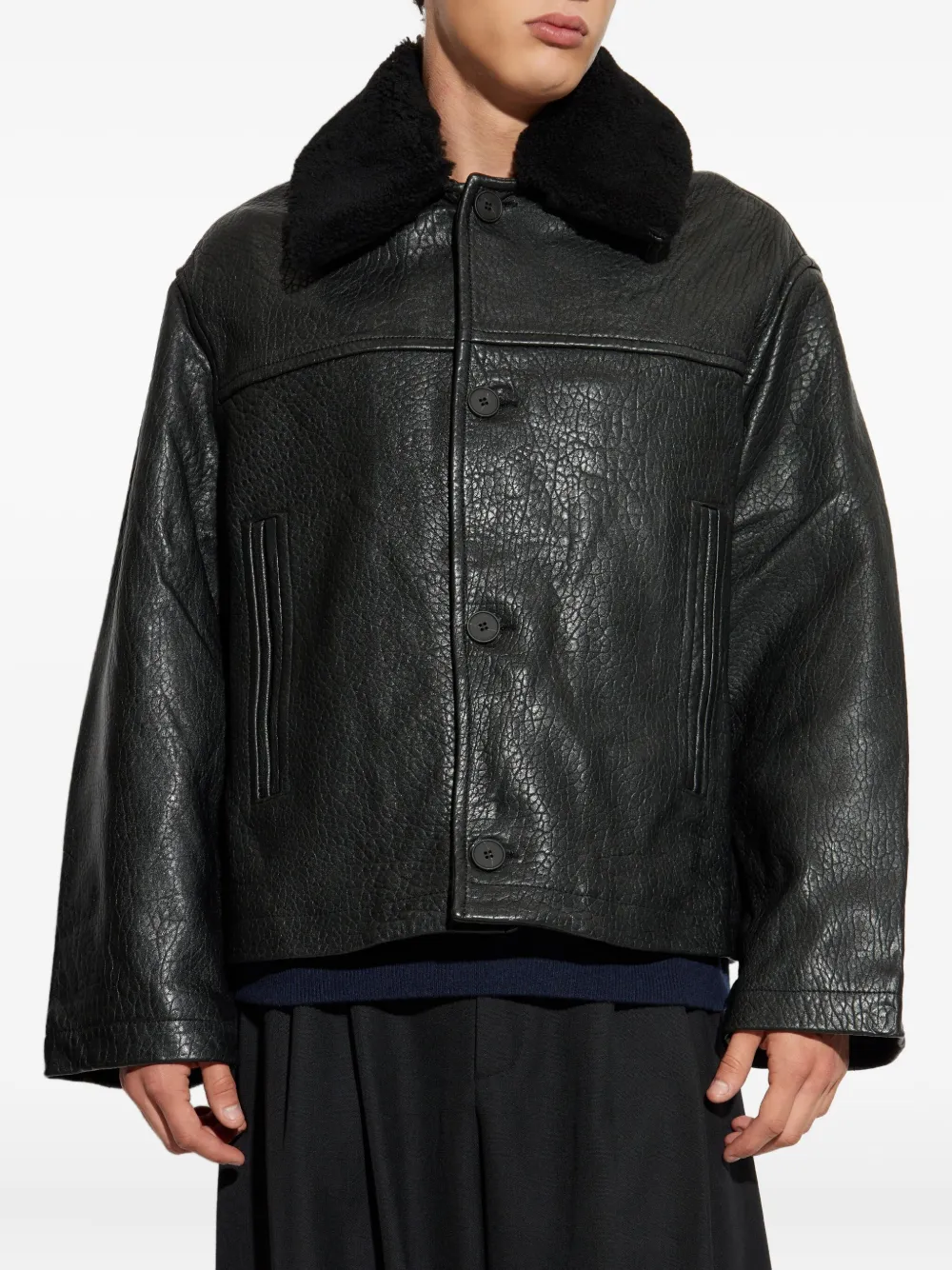 Studio Nicholson Textured-leather Jacket In Black
