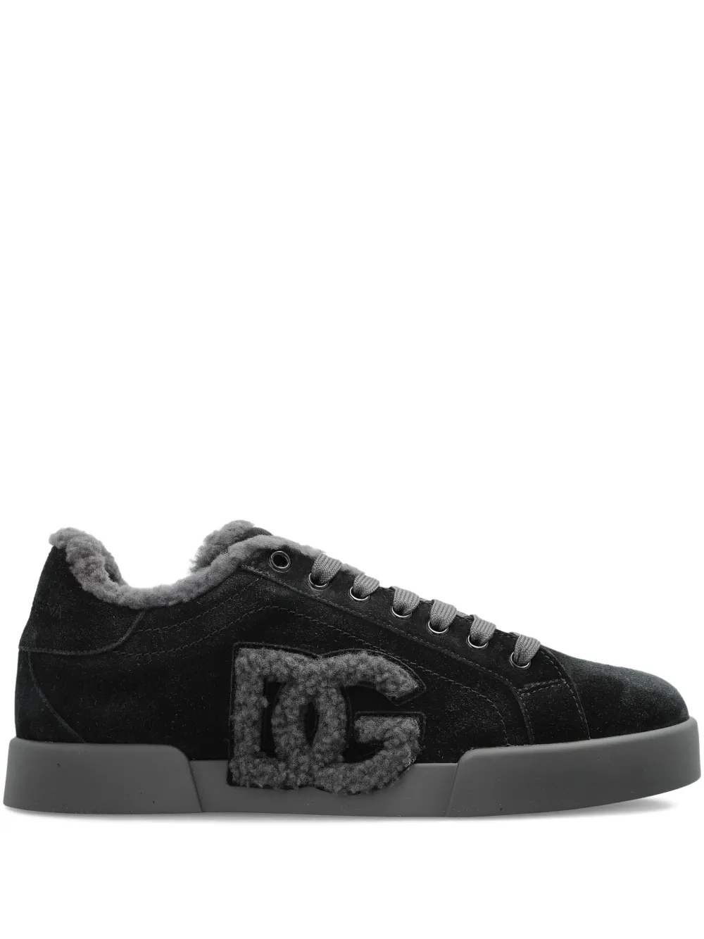Dolce & Gabbana Logo-detail Suede Trainers In Black