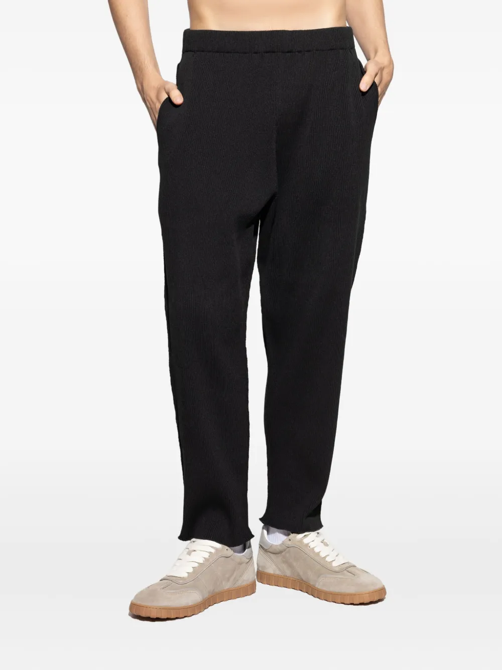 Issey Miyake Ribbed Frayed Trousers In Black