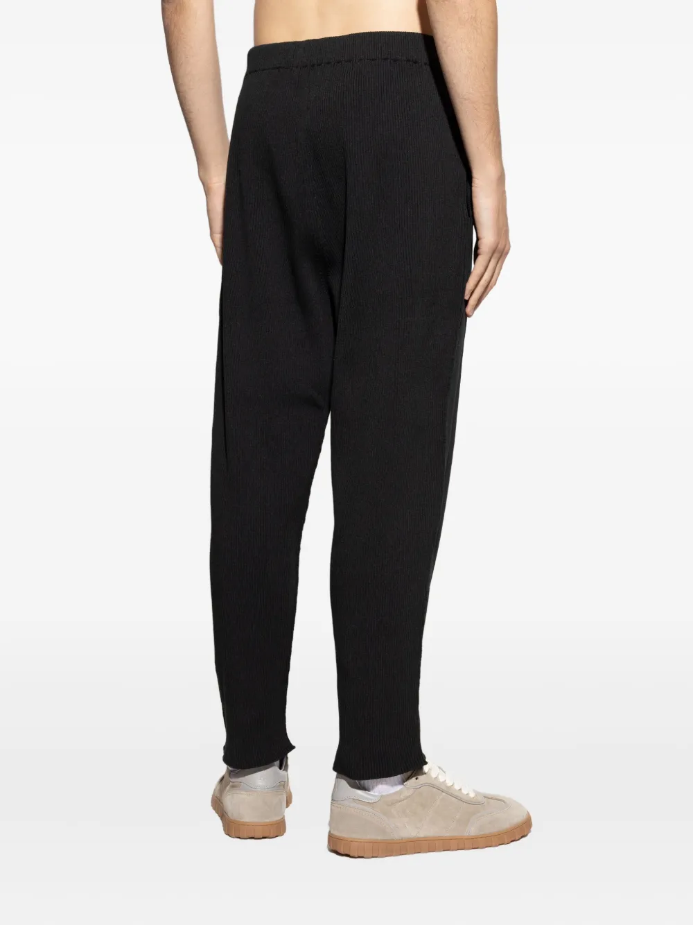 Issey Miyake Ribbed Frayed Trousers In Black