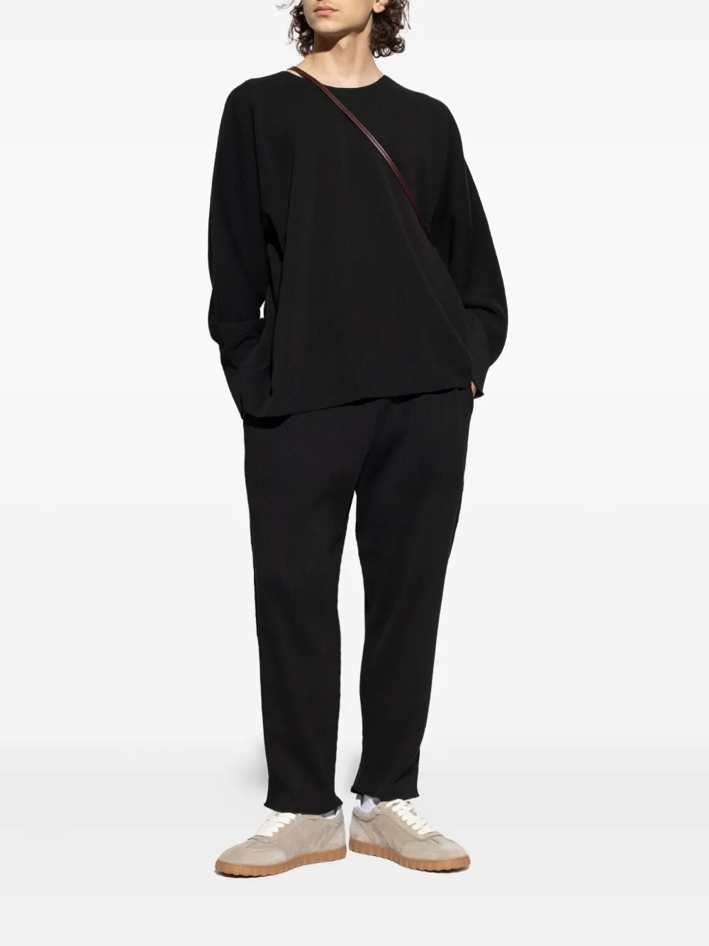 Homme Plissé Issey Miyake ribbed frayed trousers - Zwart