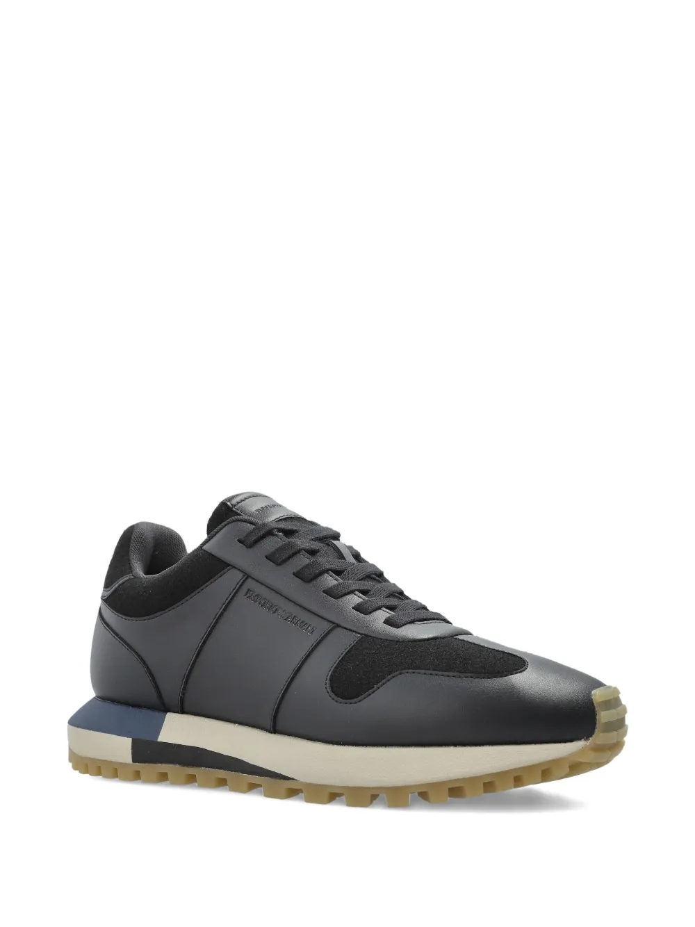 Emporio Armani leather panelled sneakers Blue