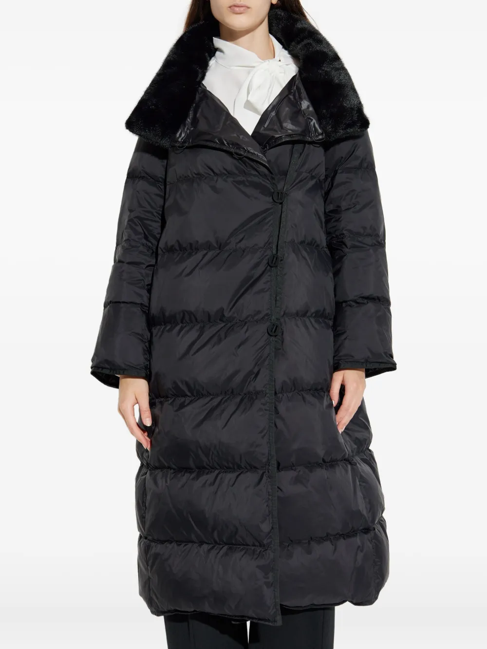 Emporio Armani Quilted Fur-trimmed Coat In Black