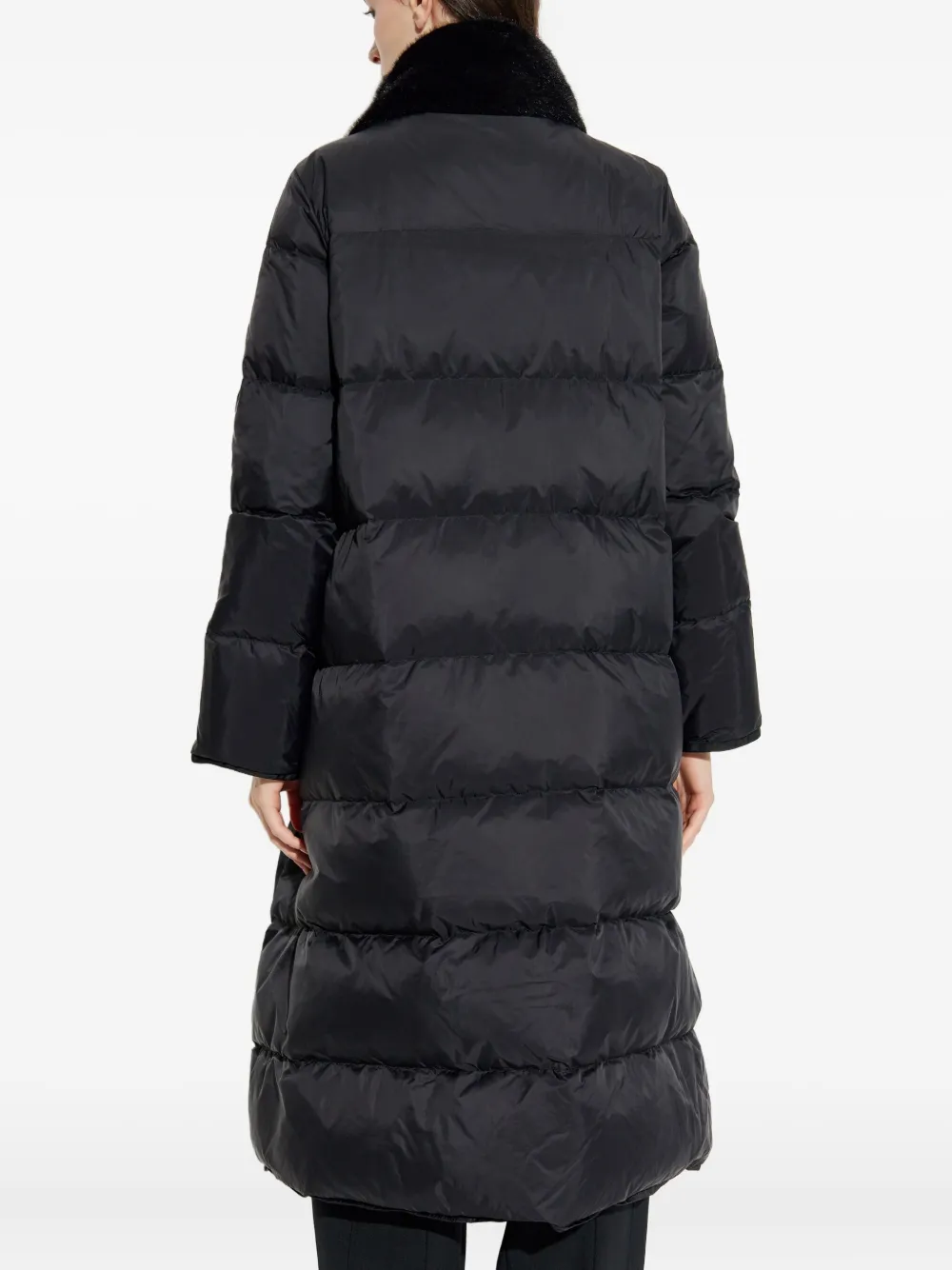Emporio Armani Quilted Fur-trimmed Coat In Black