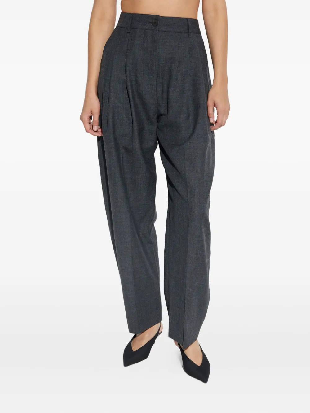 Studio Nicholson Pleated Tapered Wool Trousers In Black