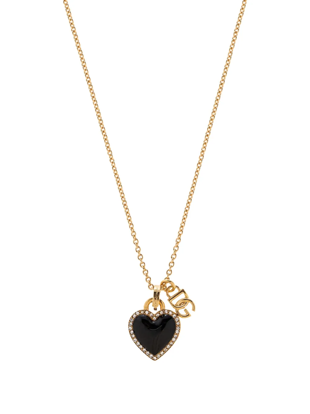 Dolce & Gabbana Women Gold Colored Necklace With Logo Pendant And Heart Pendant In Brass Woman In Gold