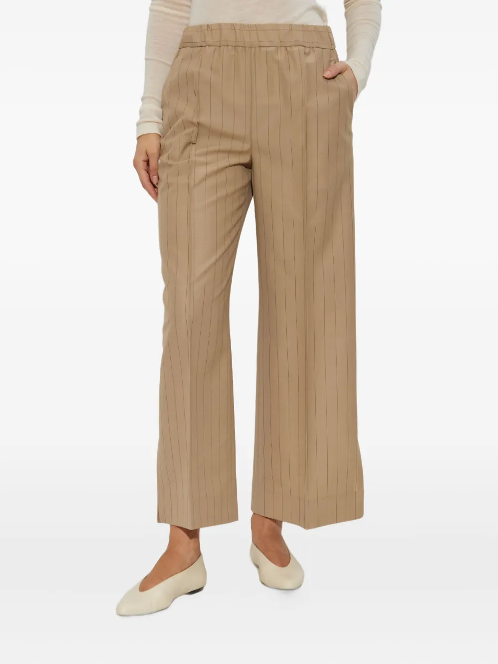 Jil Sander Broek met elastische taille en krijtstreep Beige