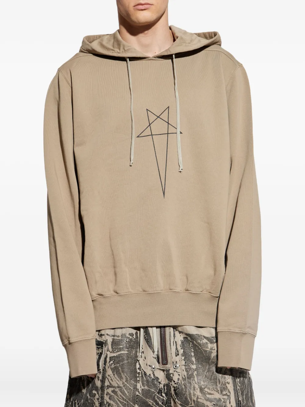 Rick Owens Drkshdw Star-embroidered Drawstring Hoodie In Brown