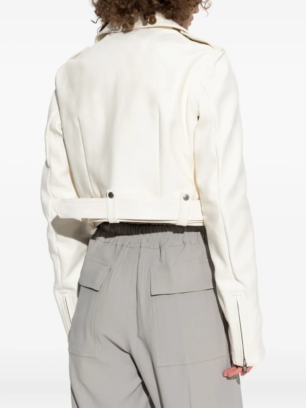 Rick Owens Belted Asymmetrical Zip Jacket In White