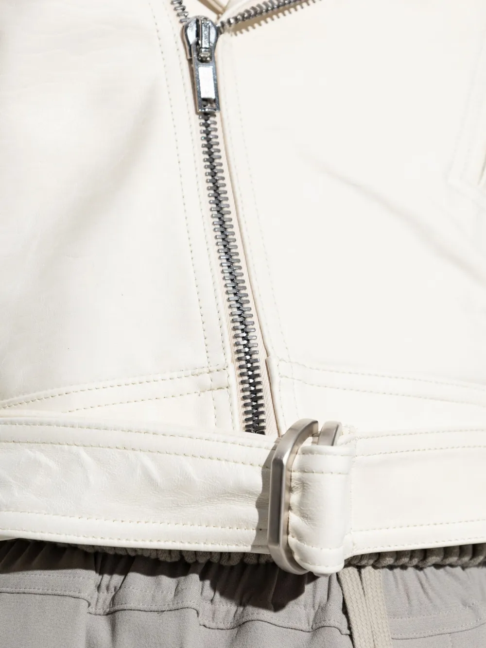 Rick Owens Belted Asymmetrical Zip Jacket In White