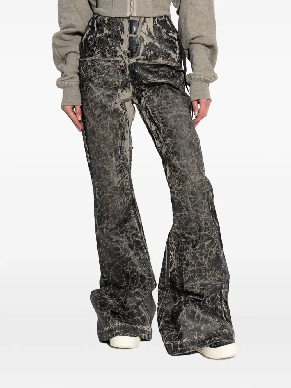Rick Owens Drkshdw Crackle-effect Flared Trousers In Multi