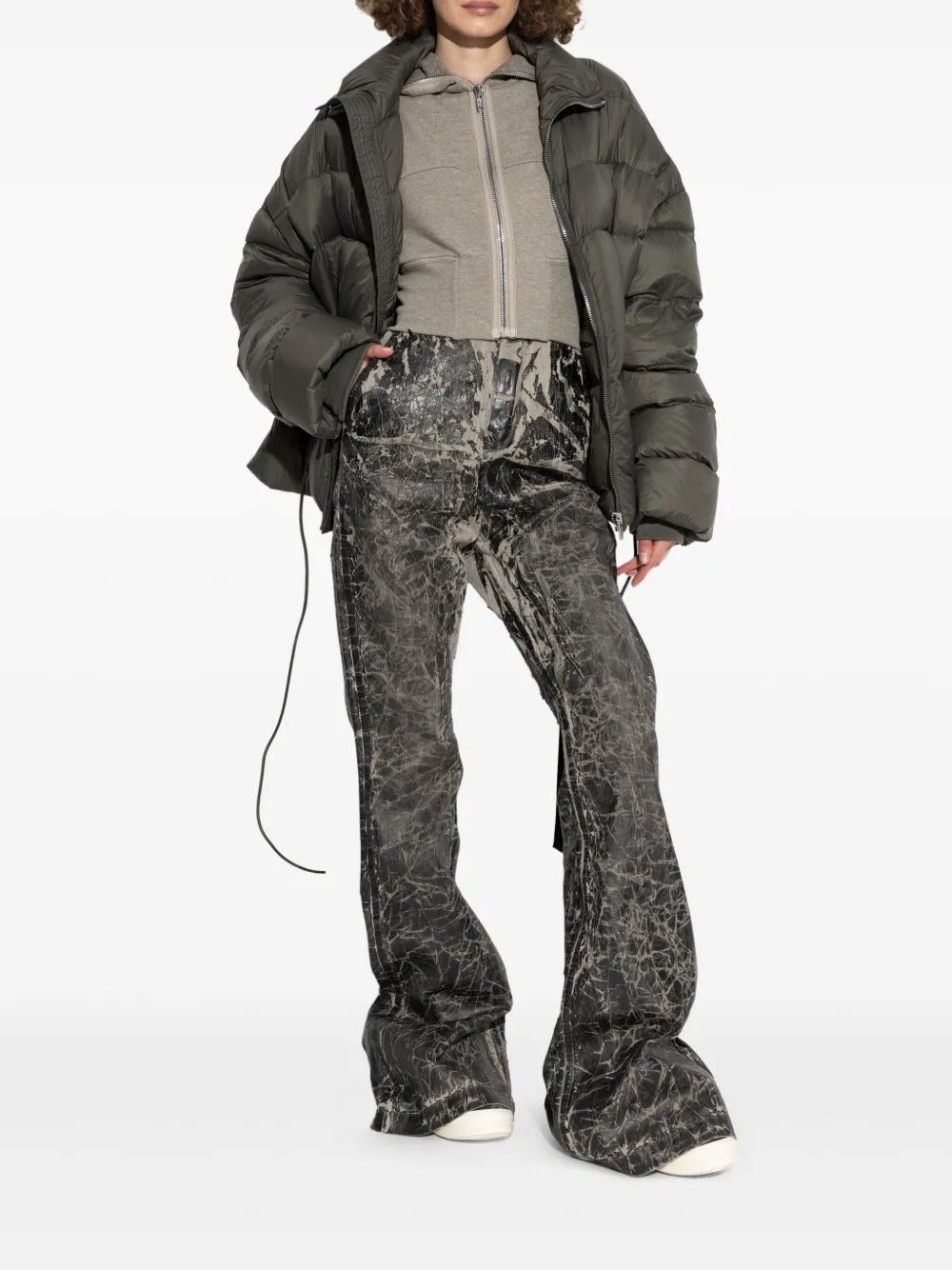 Rick Owens DRKSHDW crackle-effect flared trousers - Zwart
