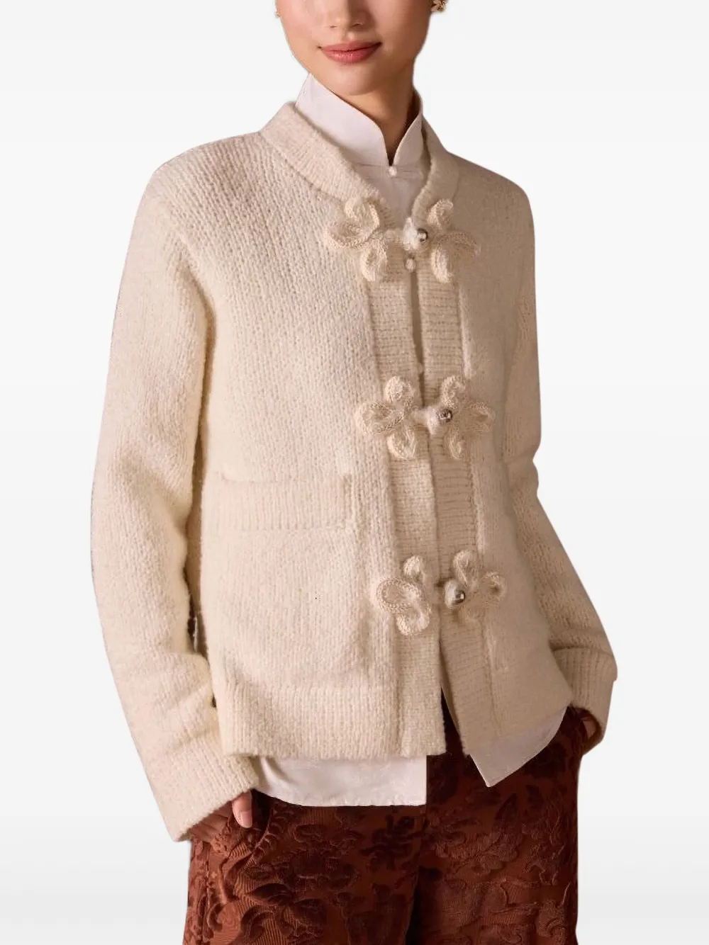 Shanghai Tang flower-embellished wool cardigan | Cardigans | Image 2