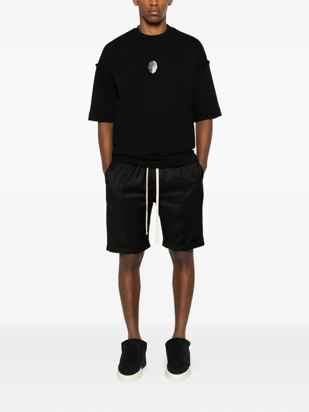 HAMZA elastic-waist cuffed shorts - Zwart