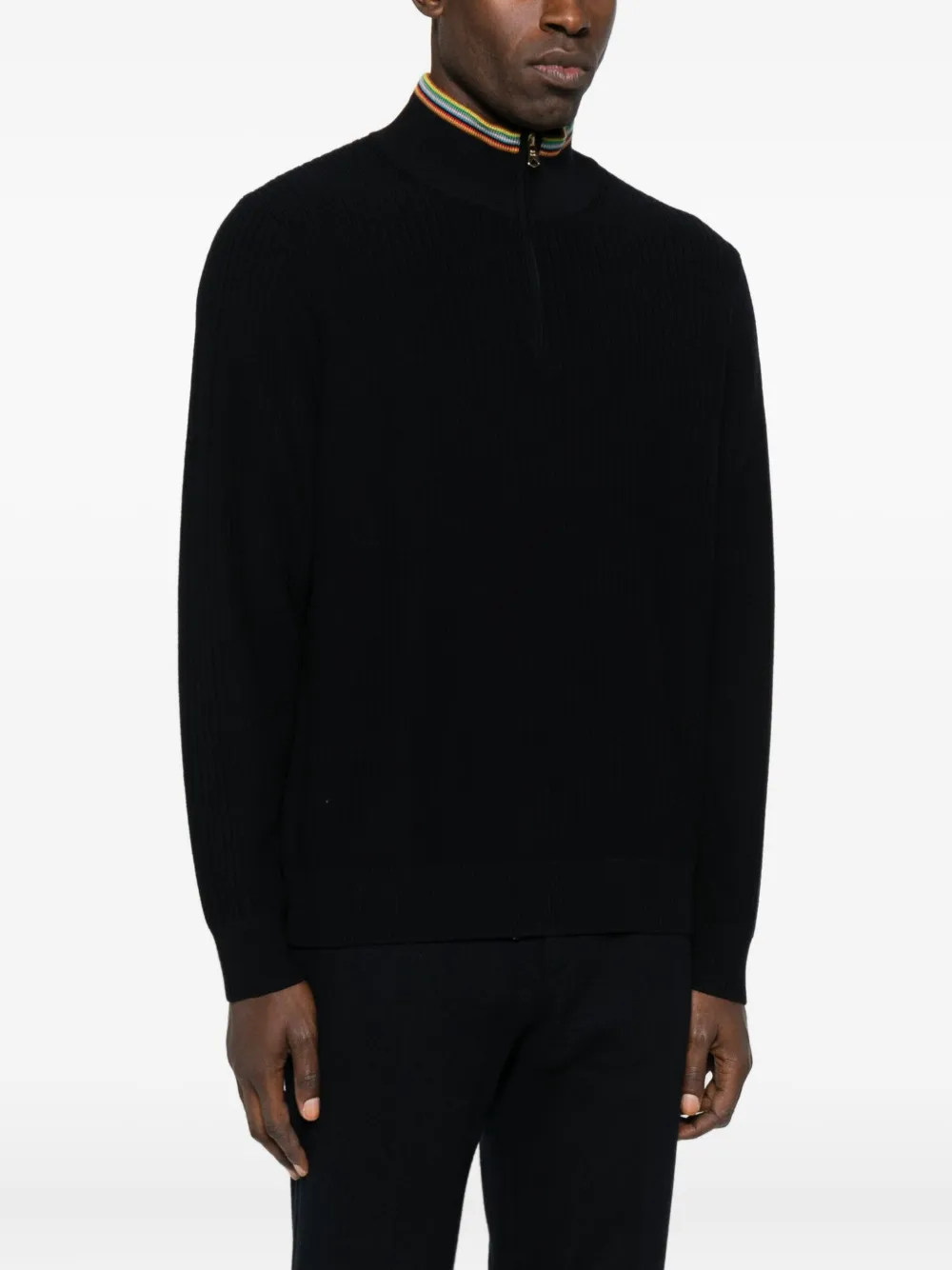 Paul Smith Ribbed Zip-neck Sweater In Black
