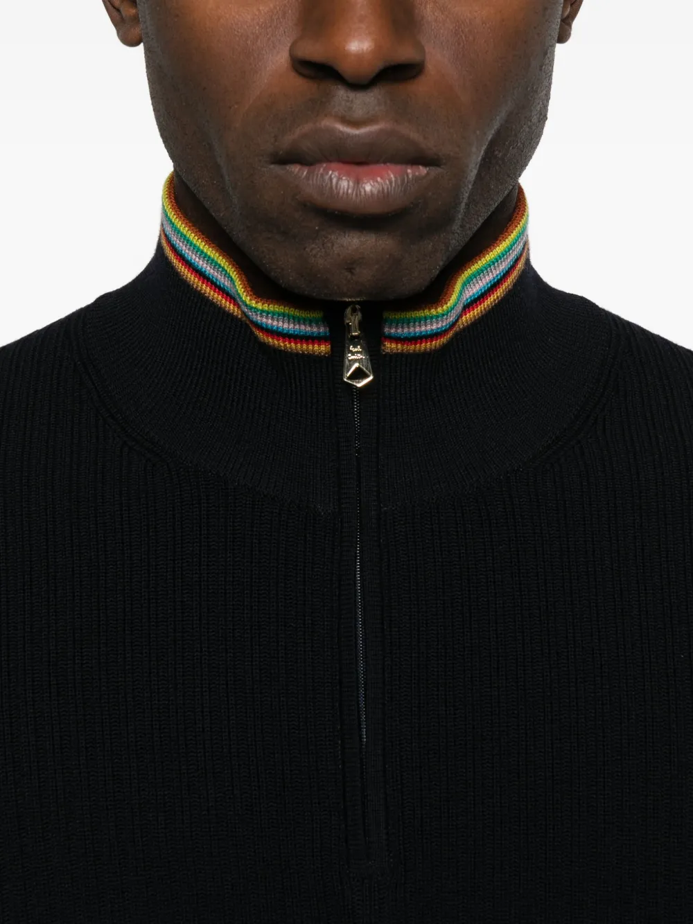 Paul Smith Ribbed Zip-neck Sweater In Black