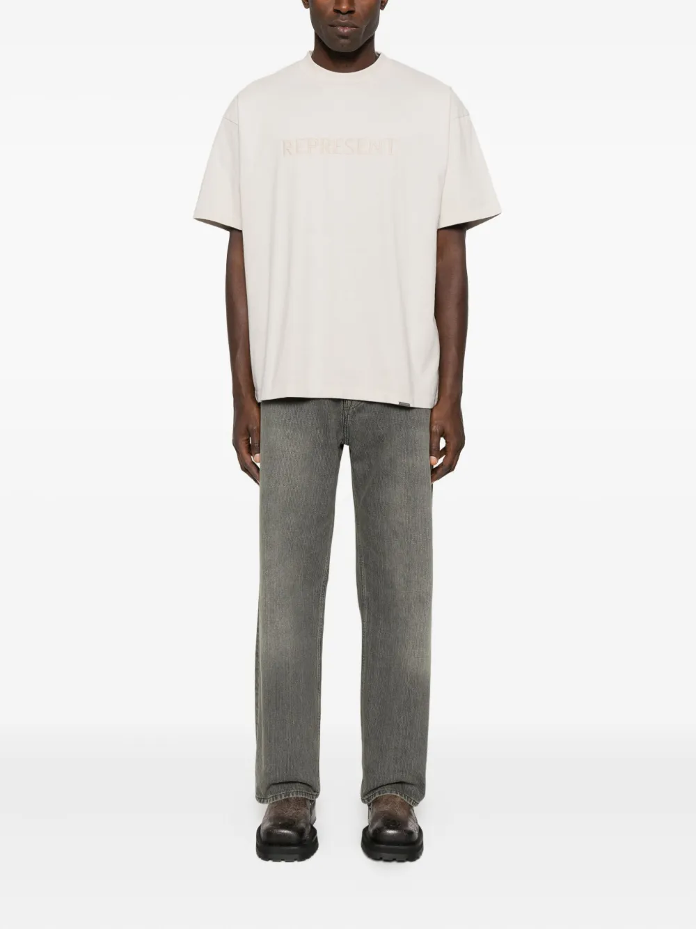 Represent logo-embroidered t-shirt - Beige