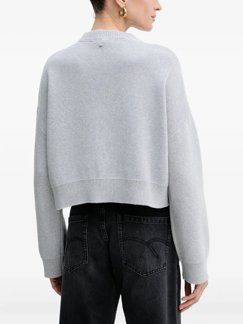 Hugo Boss Light Grey Logo Cropped Sweater In Gray