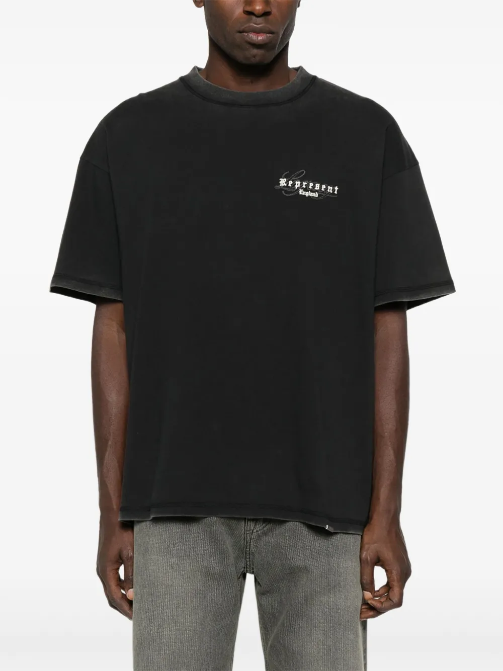 Represent T-shirt met geborduurd logo Zwart