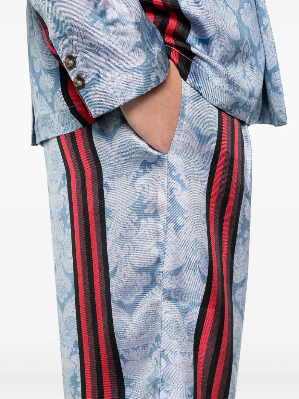 Pierre-louis Mascia Stripe-detail Paisley-print Trousers In Blue