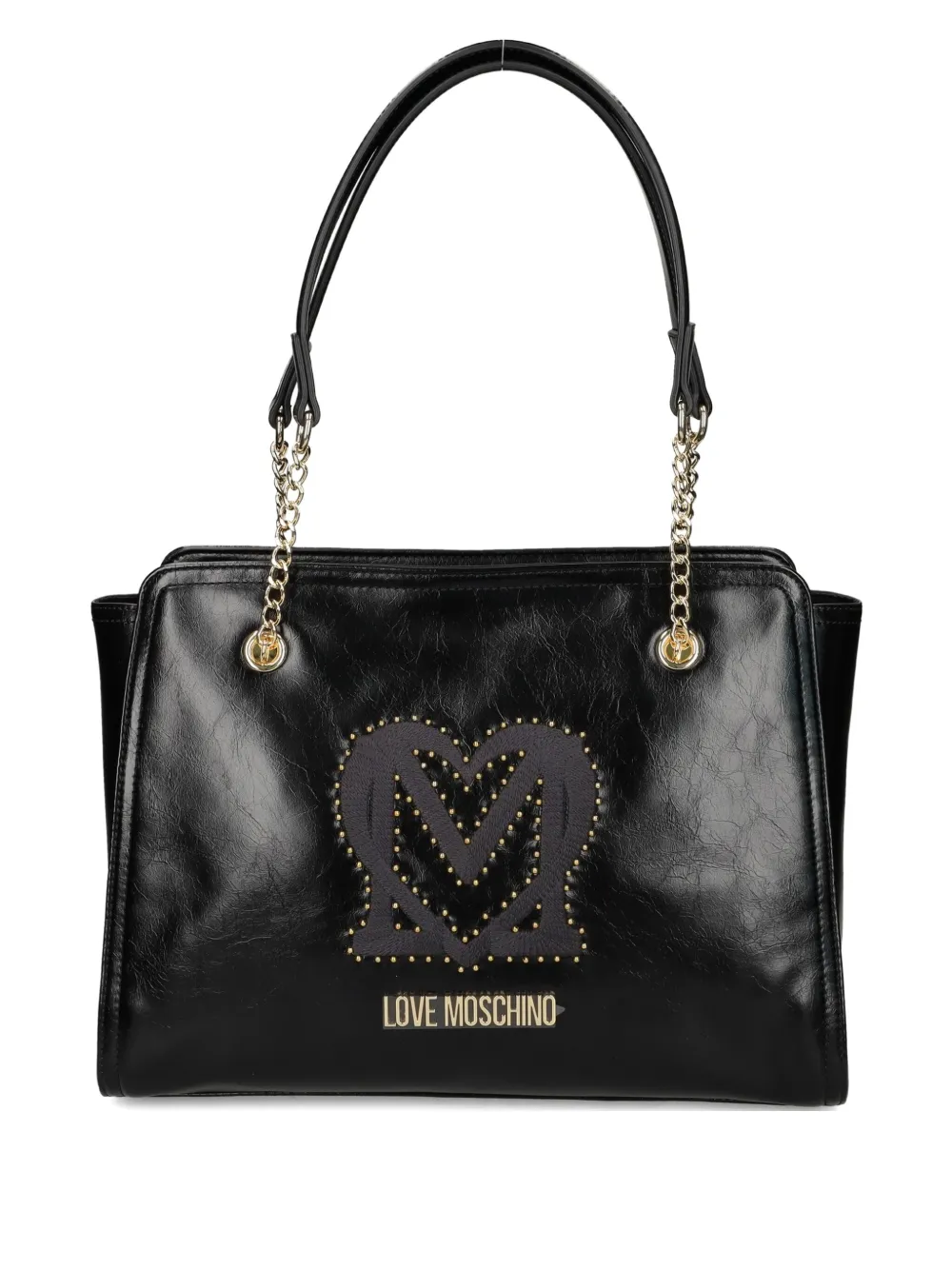 Love Moschino Borsa a spalla con placca logo e borchie - Nero