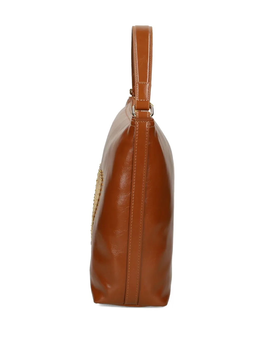 Love Moschino Logo-plaque Studded Shoulder Bag In Brown