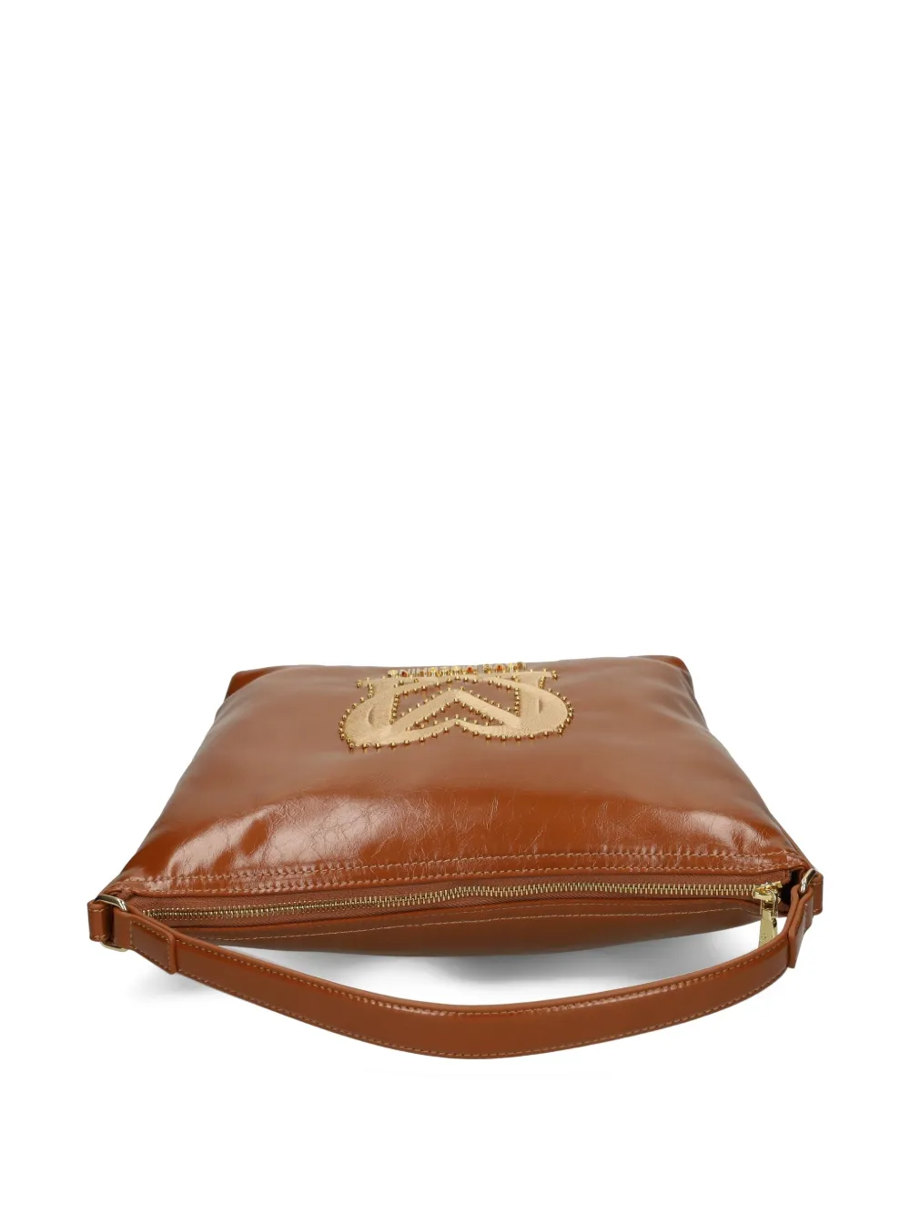 Love Moschino Logo-plaque Studded Shoulder Bag In Brown