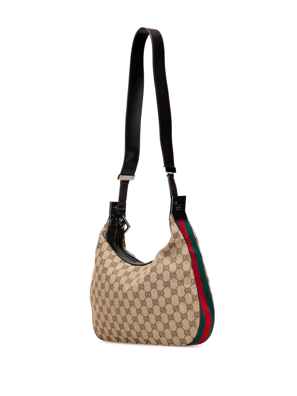 Pre-owned Gucci 2000-2015 Gg Canvas Web Shoulder Bag In Brown